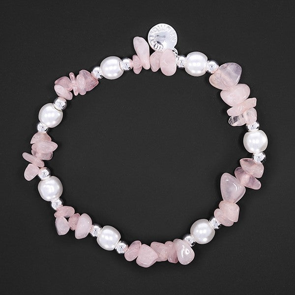 Gem Stone Silver Plated Pearl Rose Quartz Bracelet