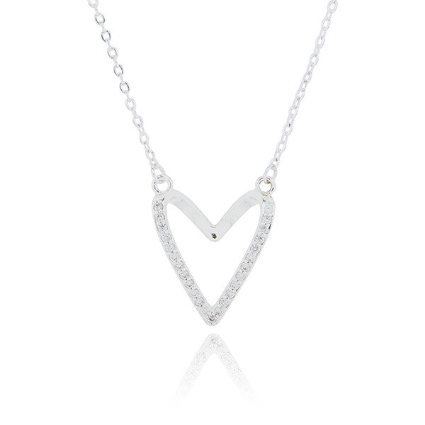 Silver Plated 3D Heart Sparkly Necklace