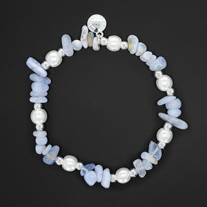 Gem Stone Silver Plated Pearl Blue Lace Agate Bracelet