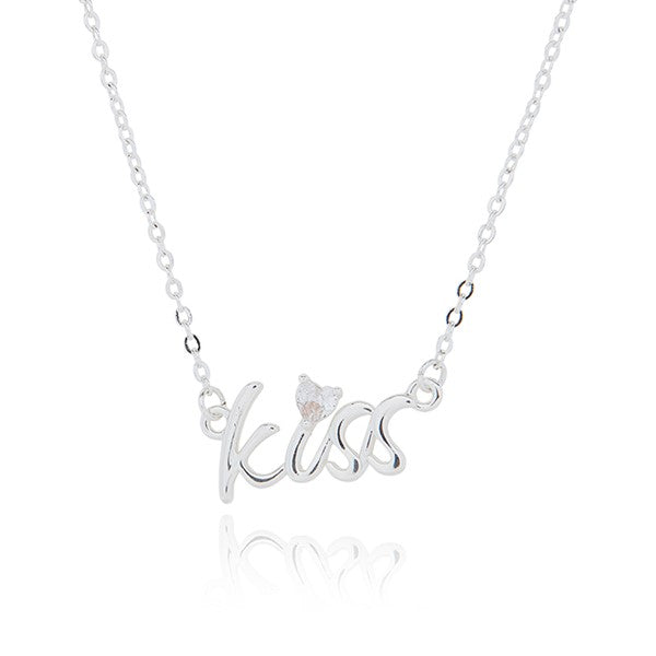 Kiss Silver Plated Word Necklace