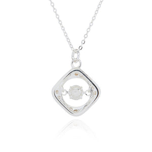 Moving Crystals Silver Plated Square Necklace