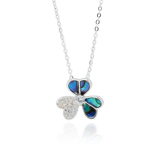 Paua Shell Silver Plated Heart Trio Necklace