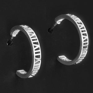 Roman Numerals Silver Plated Hoop Earrings