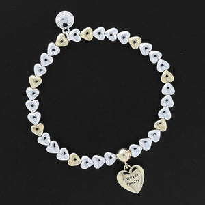 Two Tone Hearts Bracelet with Words - Forever Family