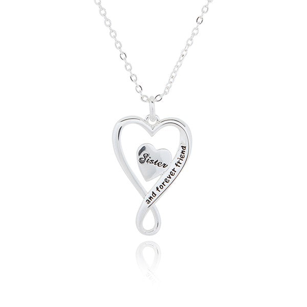 Double Heart Silver Plated Necklace with Message - Sister   and Forever Friend