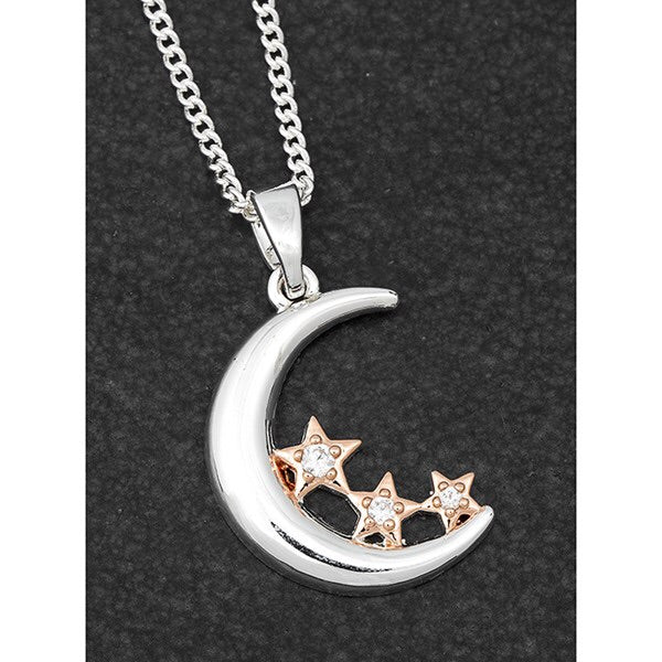 Two Tone Moon and Stars Necklace