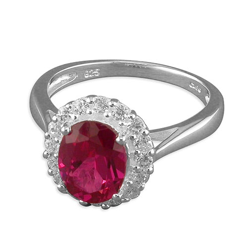 Sterling Silver Ruby/White Cubic Zirconia Ring