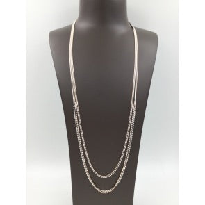 Long Necklace with 3 Strands of Beads in Rose Gold and Silver