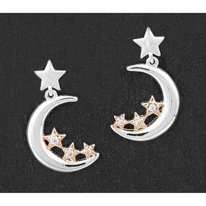 Two Tone Moon and Star Earrings