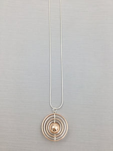 Long Necklace in Rose Gold and Silver with Circles and Ball