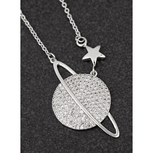 Celestial Pave Planet Platinum Plated Necklace