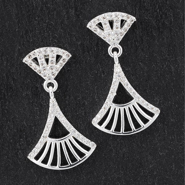 Art Deco Silver Plated Fan Earrings