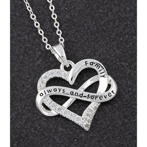 Engined Heart Silver Plated Necklace with words - always and forever - Family