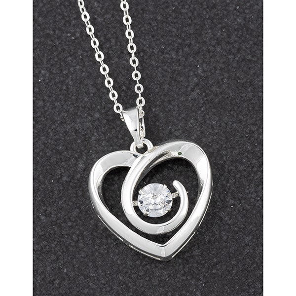 Silver Plated Heart Necklace with Moving Crystal