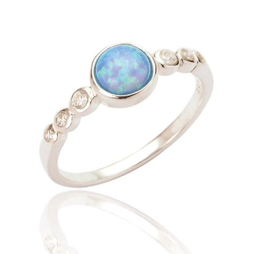 Sterling Silver Blue Opal Ring With Cubic Zirconia