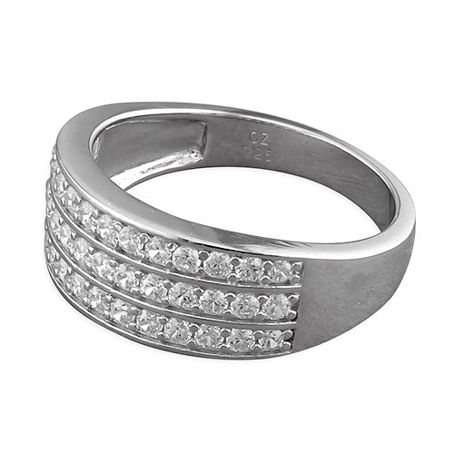 Sterling Silver Ring with Triple Row Cubic Zirconia Channel-Set Band