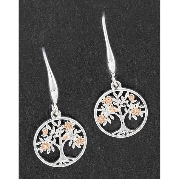 Blossom Tree of Life Two Tone Drop Earrings