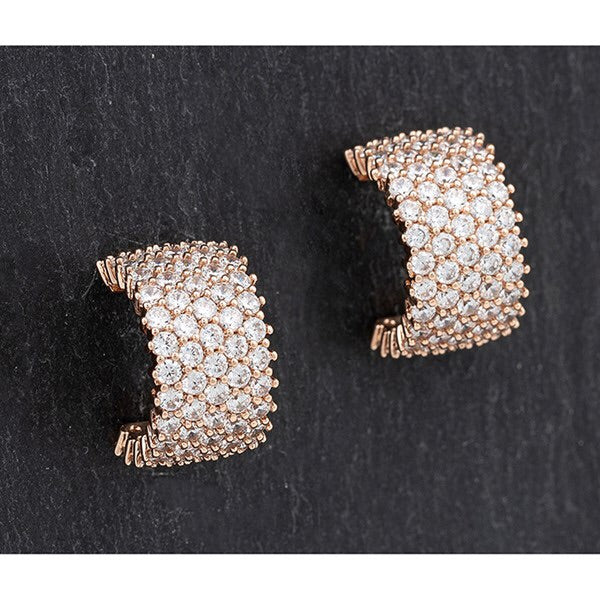 Sparklet Pave Rose Gold Plated Hoop Earrings