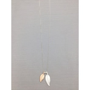 Long Necklace with Two Dainty Leaves