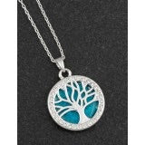 Silver Plated Tree of Life Necklace in Sea Breeze
