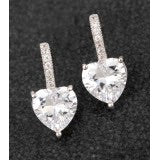 Platinum Plated Earrings With Crystals and Drop Heart