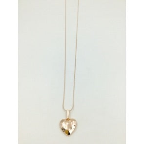 Long Necklace with Small Hammered Heart Pendant - Comes in Rose Gold and Silver