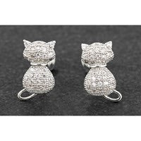 Sparkly Cat Earrings In Platinum Plated