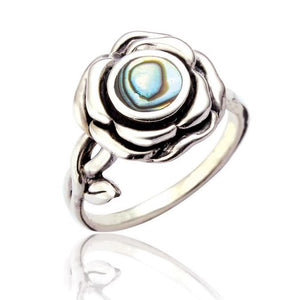 Sterling Silver Rose Ring with Abalone Stone