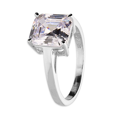 Sterling Silver Ring with Asscher-Cut Cubic Zirconia Solitaire