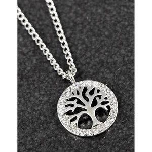 Platinum Plated Dainty Tree of Life Necklace with Diamanté