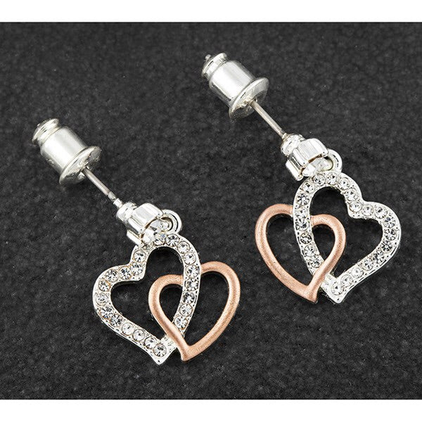 Two Hearts Earrings In Rose Gold Plated Finish