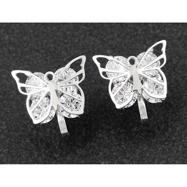 Silver Plated Crystal Clip On Earrings With Butterfly