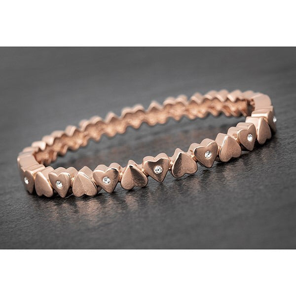 Hearts Rose Gold Plated Bangle with Clear Stones