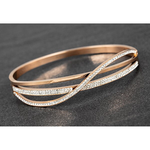 Rose Gold Plated Cross Over Sparkly Bangle