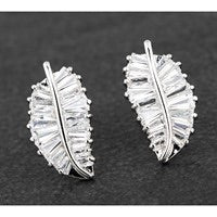 Baguette Crystal Leaves Platinum Plated Earrings
