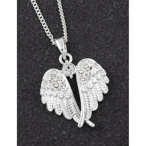 Crystal and Wings Silver Plated Necklace