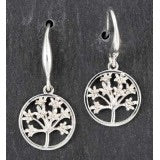 Silver Plated Tree of Life Drop Earrings with Small Diamanté stones