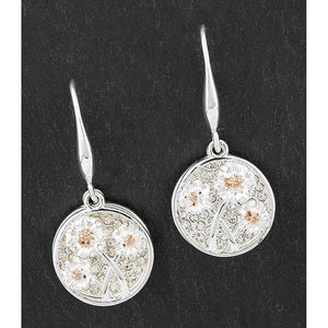 Two Tone Silver Plated Earrings With Glam Gerbera Design