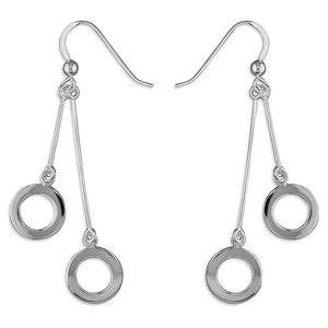 Sterling Silver Drop Earring - Double Outline Circles on Bars