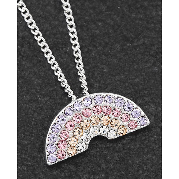 Colourful Pastel Rainbow Diamonte Silver Plated Necklace