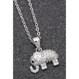 White Gold Plated Necklace with Cubic Zirconia Elephant