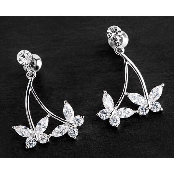 Dangly Butterfly Platinum Plated Earrings