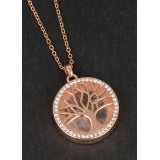 Rose Gold Plated Rose Quartz Tree of Life Necklace