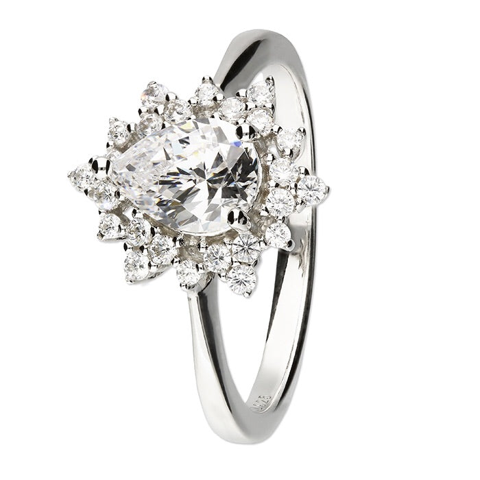 Sterling Silver Pear-shaped Snowflake CZ Ring