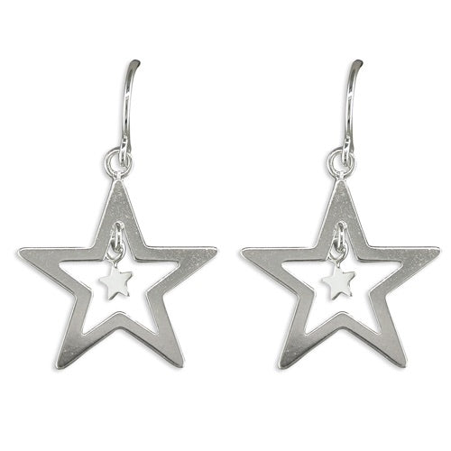 Sterling Silver Drop Earrings with Open Star