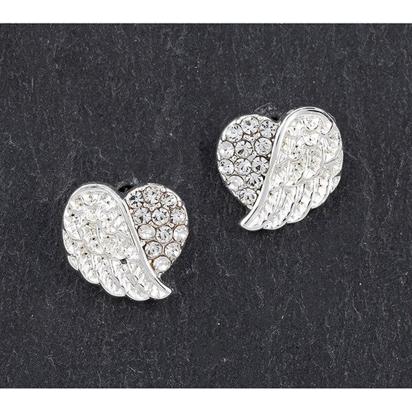 Angel wing Heart Silver Plated Stud Earrings