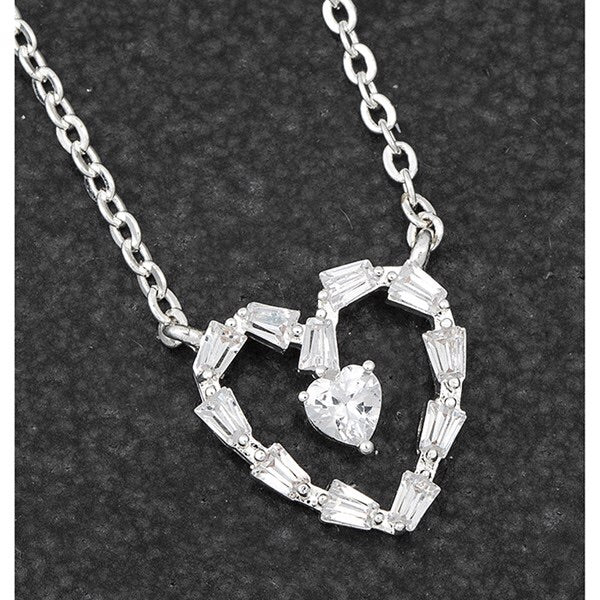 Silver Plated Baguette Heart Necklace