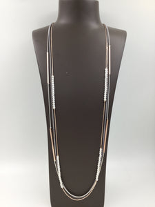 Long Rose Gold Necklace with Three Strands of Beads