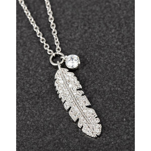 Feather Crystal Platinum Plated Necklace